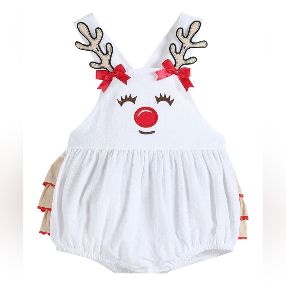 Lil Cactus White Reindeer Ruffle Romper, NWOT, 6-12 Month
